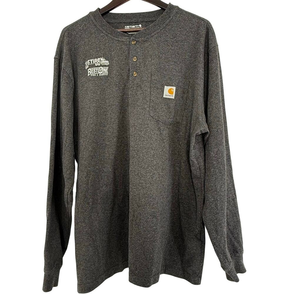 Carhartt K128 Henley Shirt Mens XL Gray Loose Fit Long Sleeve Pocket Workwear
